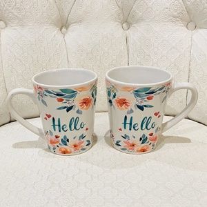 O30-New Floral Watercolor Hello Mug Set of Two